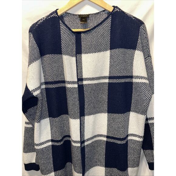 Ann Taylor Blue & White Plaid Open Front Duster Cardigan Wool Lagenlook Luxury - Picture 2 of 12